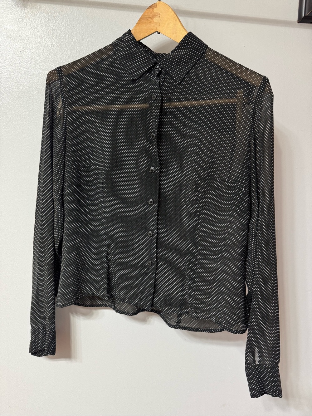 Ann Taylor 100% Silk Sheer Button Up Blouse Polka Dot XS/S